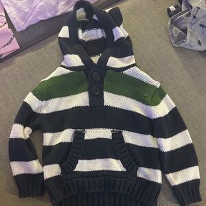 Private Label Boys Black White Green Striped Hooded Sweater